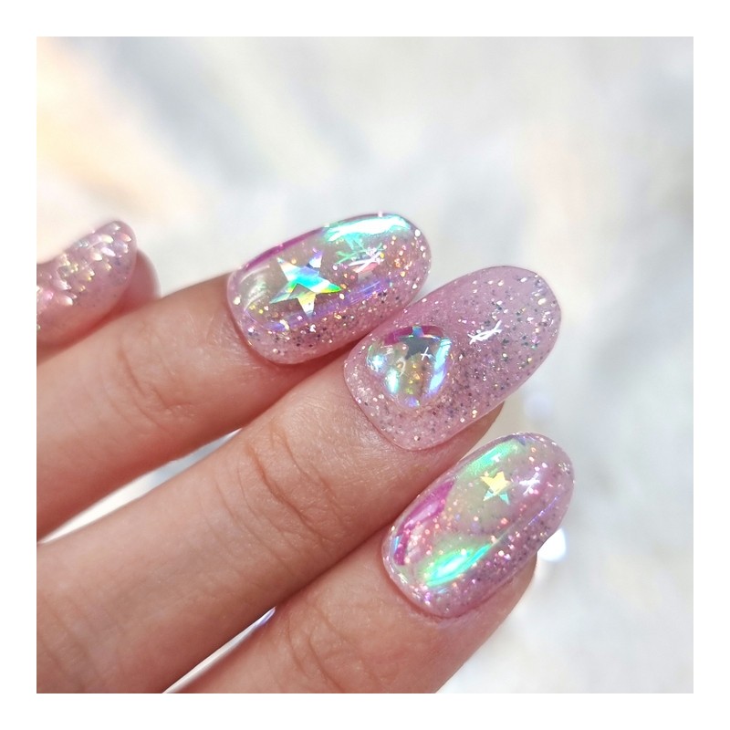 Pink Bear Star UruUru Handmade Nail Tip - Short Oval