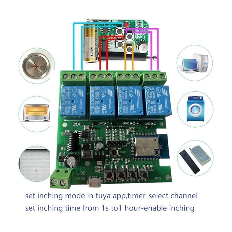 Tuya 4CH Smart Life WiFi Momentary Inching Relay Self-Locking Switch