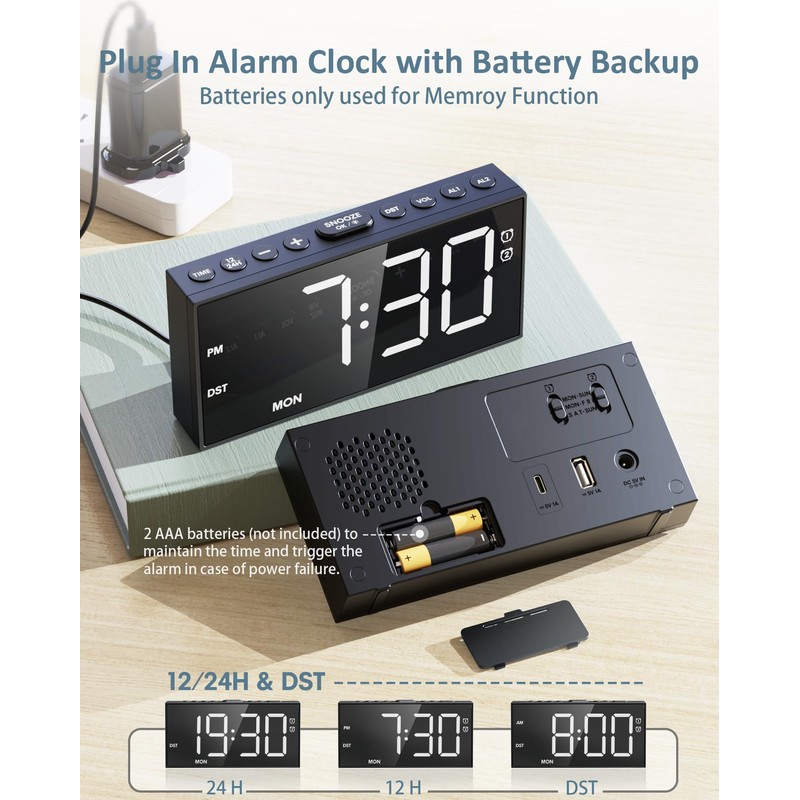 Roxicosly Digital Alarm Clocks for Heavy Sleepers,7.5" LED Display Loud