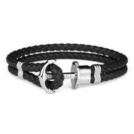 PAUL HEWITT Anchor Bracelet PHREP with Leather Bracelet in Black und Anchor made of Edelstahl in Silver für Women und Men PH-PH-L-S-B-S