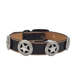 AXESORIA: Genuine Distressed Leather Dog Collar with Ranger Star Conchos L, Black
