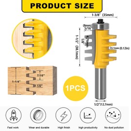 WJccsee Professional Finger Joint Router Bit 1/2" Shank, Reversible Finger Glue Joint Router Bit for Woodworking, Finger Joint Bit, Joinery Router Bit for DIY Door Table Cabinet Shelve Furniture