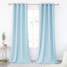 KEQIAOSUOCAI Light Blue Bedroom Curtains Blackout Draperies - Noise Reducing Thermal Insulated Window Decorative Blackout Drapes for Kids Living Room (1 Pair, 52 x 95 Inch in Sky Blue)