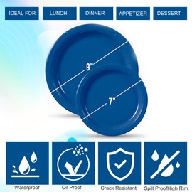 Yuxitia Disposable Paper Plates,60 Count Set Includes 30-9" & 30-7" Dessert Disposable Party Cardboard Heavy-Duty Cardboard 350 GSM Board Kit for Party Supplies, Birthday, Wedding(Navy Blue)