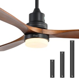 Sofucor Sofucor 52" Ceiling Fan with Lights Remote Control, 3 Poles for Indoor Outdoor Ceiling Fan with Remote, Reversible Noiseless ETL Motor, 3 Walnut Wooden Blades