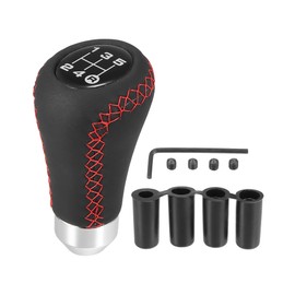 X AUTOHAUX Black Universal 5 Speed Auto Car Gear Lever Shifter Manual Stick Shift Knob PU Leather Red Stitches
