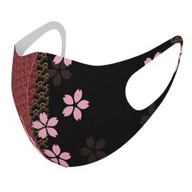 igsticker 000049 Design Mask, Set of 2, Polyester, Washable, Cloth Mask, XL Size, For Men, Cool Flowers, Japanese Pattern, Cherry Blossom, Black