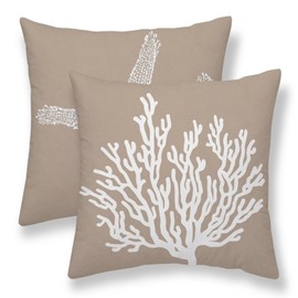 Sunshineyan Coastal Pillow Covers 16 x 16 Inch Set of 2, Nautical Brown Tan Starfish Coral Throw Pillow Covers Outdoor Farmhouse Beach Pillowcase Linen for Home Couch Sofa Decor