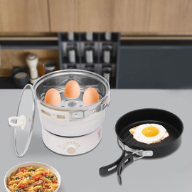 Portable Electric Hot Pot with Foldable Handles, Non-stick Frying Pan, White Mini Hot Pot, Multi-Functional Noodle Cooker for Pasta, Soup, Steak with Power Adjustment