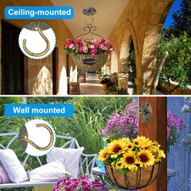 Ceiling Hooks for Hanging Plants, 4 Packs Retro Bronze Wall Mounted Metal Hangers with Anchors for Hanging Planters, Bird Feeders, Lanterns, Wind Chimes, Christmas Wreath Indoor Outdoor Decorations