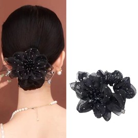 AsggBah 1pc Elegant Elastic Hair Scrunchy with Rhinestone & Gypsophila Flowers Deco Hair Accessory Hair Ties for Girls Women Bride Professional Ladies