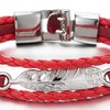 COOLSTEELANDBEYOND Feather White Braided Leather Bracelet for Men Women Three-Row