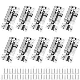 Jiozermi 10 Packs Barrel Bolt Latch, 2" Length and 1.35" Wide Slide Latch Lock, Stainless Steel Gate Latch with Mounting Screws
