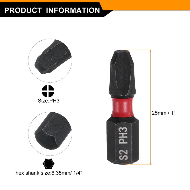 sourcing map 4pcs PH3 Phillips Screwdriver Bit 1/4" Hex Shank