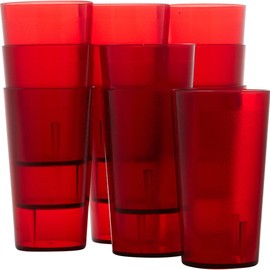 Restaurant Grade, BPA Free 12oz Red Plastic Cup 12 pk. Break Resistant Drinking Glasses Are Reusable, Stackable and Shatterproof. Great Drink Tumblers for Cafe, Party and Catering Supplies (Red, 12)