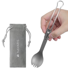 Navaris Titan Göffel mit langem Griff - Essbesteck Löffel klappbar aus Titan und Edelstahl - Camping Outdoor Spork Besteck zum Ausklappen