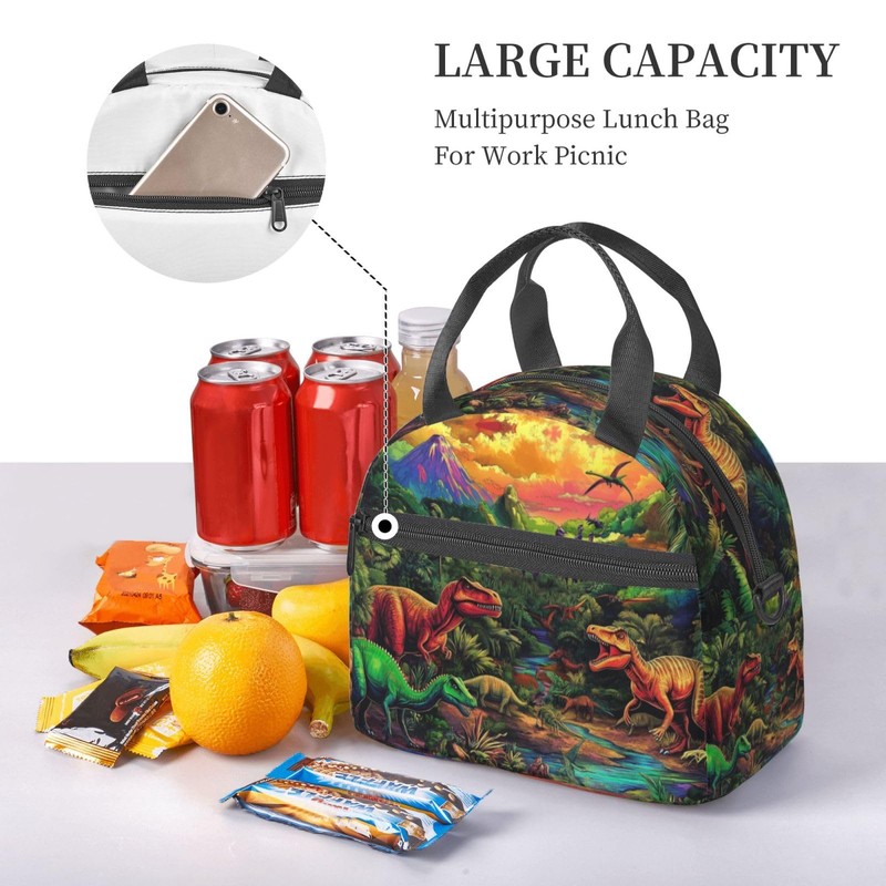 bassyil Dinosaur Insulated Lunch Bag Reusable Lunch Box With Adjustable