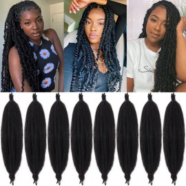 ZRQ 24 Inch Springy Afro Twist Hair For Distressed Soft Locs Pre-Separated Marley Crochet Braiding Hair 8 Packs Black Pre-fluffed Spring Twist Synthetic Hair Extension For Women 10 Strands/Pack (1B#)