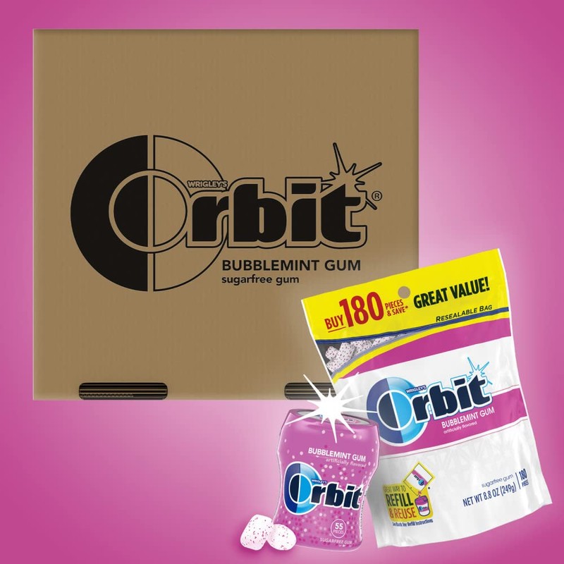 ORBIT Bubblemint Sugar-Free Chewing Gum Bulk Pack, 2 Bags -