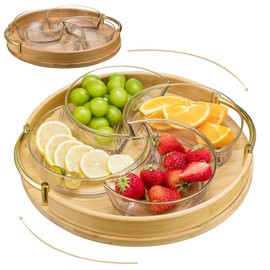 Lazy Susan Serving Tray, Sectional Serving Tray Taco Toppings Serving Tray Salad Bar Serving Set for a Party 13.7" for Tea, Fruits, Snacks