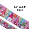 1.5" Wide Easter Bunny Gnomes Printed Grosgrain Hair Bow Ribbon