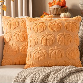 Woaboy - Fundas de almohada de otoño de 18 x 18 pulgadas, diseño de calabaza, decoración de Halloween, Acción de Gracias, otoño, suave felpa de lana sintética para silla, porche, sofá, recámara, sala