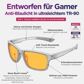 BX-BlueX Gaming Glasses TR90 Super Light - Blue Light Filter Computer Screen Glasses - Anti-Blue Light Screen for Gamer PCs and Office (Men - Women)