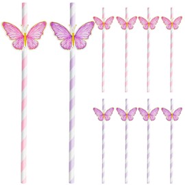 30PCS Bow Bachelorette Disposable Straws, Bridal Shower Decorations, Beach Party Cocktail Paper Stripe Straws