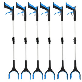 6-Pack 32inch Upgrade Foldable Grabber Reacher Tool, Reacher Grabber Pickup Tool with 4 inch Wide jaw and 360° Rotating Head,Grabbers for Seniors Outdoor & Indoor (Blue)