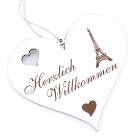 Herzlich Willkommen Sign, Eiffel Tower, Decorative Heart Wooden Welcome Sign, Door Sign, Door Decoration