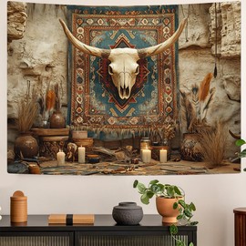 RichIdeas Western Tapestry Tribal Totem Bull Skull Wall Hanging