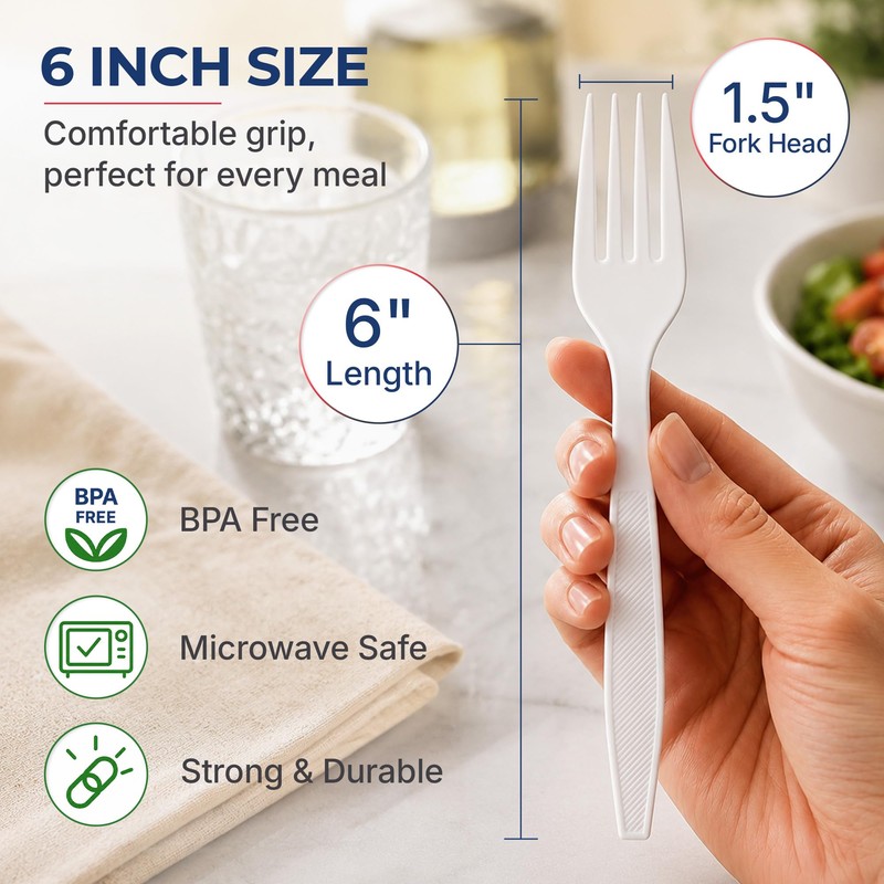 BluShine Heavy Duty Plastic Forks, Disposable Bulk Cutlery