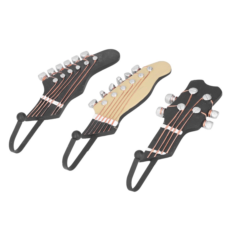 3pcs Wall Hooks Decorative 25kg Load Guitar Shape Environmental Resin