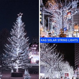 Solar String Lights Outdoor Waterproof 2PK 200LED 66FT Twinkle Lights Auto On/Off Solar Powered LED Fairy Light Green Wire with 8 Modes for Christmas Tree Party Wedding Garden Decoration (Cool White)