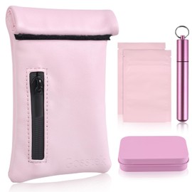 Gosstek Pocket Size Smell Proof Storage Bag with 3 Small Accessories, PU Leather Smell Proof Storage Case and Great Gift for Women, Portable Pocket Pouch for Home and Travel (Pink Set)