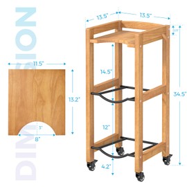 3-Tier 5 Gallon Water Jug Holder with Top Shelf – 4 Metal Wheels or Adjustable Feet – Natural Hardwood Water Dispenser Floor Stand – Wooden Organizer for Kitchen, Office, Garage – Space-Saving Design.