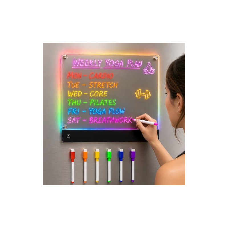 LED Acrylic Magnetic Dry Erase Board for Fridge, 14"*10.5" Weekly