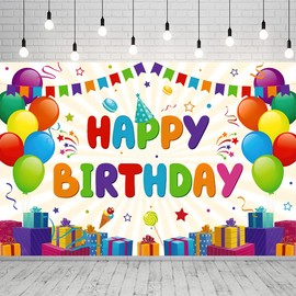 Happy Birthday Banner Backdrop Colorful Happy Party Decoration for Boys Kids Girls Rainbow Birthday Yard Sign Background for Birthday Outdoor Indoor Decoration Supplies