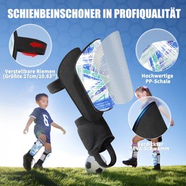 Children's Football Shin Pads - Test Angel Certified Shin Pads for Football with Ankle Protection, Shin Pads Football with Long Straps, Boys and Girls (Graffiti, XS)
