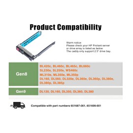 2.5" SAS SATA SFF SAS Drive Tray Caddy 651687-001 651699-001 Compatible for HP Gen8 ML350p DL360e DL320e DL380e SL270 s230