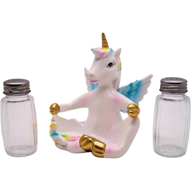 Wowser Sitting Unicorn Salt and Pepper Shaker Holder, Whimsical Salt