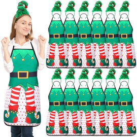 Toulite 24 Pcs Christmas Elf Apron with Hat Headbands for Adults Christmas Elf Costume Accessories for Women(Funny)