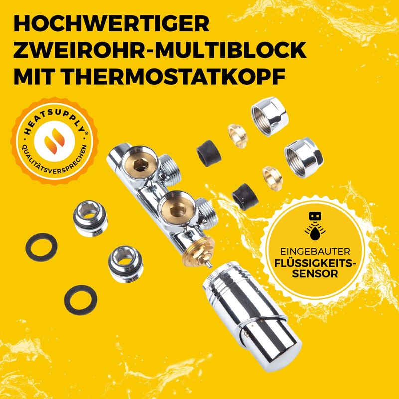 Tap Block Radiator Set Chrome for Bathroom Radiators Centre Connection