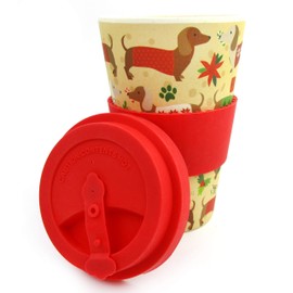 TINYMILLS Eco-Friendly Reusable Plant Fiber Travel Mug with Christmas Wiener Dog Design Stocking Stuffers Holiday Party Favor Party Christmas Party Prizes