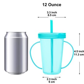 Youngever - Juego de 8 tazas de plástico para niños de 12 onzas con tapas y pajitas, 8 tazas reutilizables para niños pequeños con pajitas y mango en 8 colores surtidos