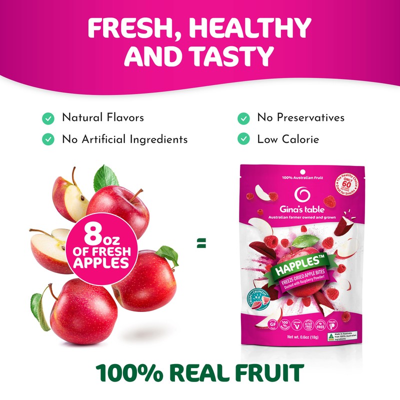 Happles Freeze Dried Apples with Raspberry Fruit Powder – 100%