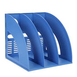 Marte Vanci Magazine File Holder Book Desktop Organizer Plastic Storage Sturdy Vertical 3 Section Folder Blue