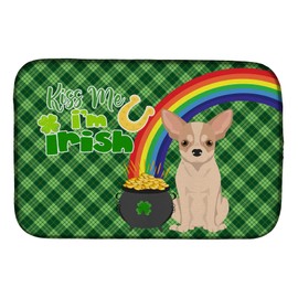Caroline's Treasures WDK4799DDM Fawn and White Chihuahua St. Patrick's Day Dish Drying Mat Absorbent Dish Drying Mat Pad for Kitchen Counter Dish Drainer Mat for Countertop, 14 x 21", Multicolor