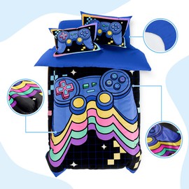 SANDJEST Gamer Comforter Sets for Boys, Ultra Soft Microfiber Comforter Set with 3-Pieces, Video Game Bedding Sets for Kids Children Boy Bedroom Decor