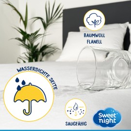 Sweetnight Mattress Protector 140 x 200 cm Waterproof and Anti-Dust Mite Mattress Topper 100% Cotton Fleece Quiet and Breathable White